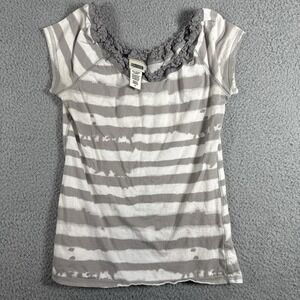 Womens Top Small Vintage Y2K Romantic Stripe Soft Girl Crochet Lace Feminine